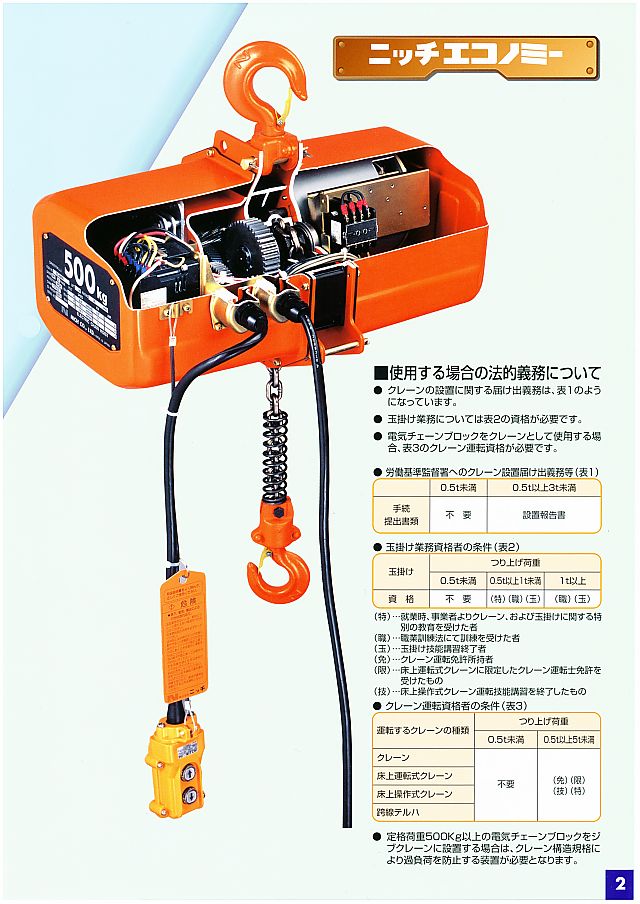 ニッチ 電気チェーンブロック「エコノミー」