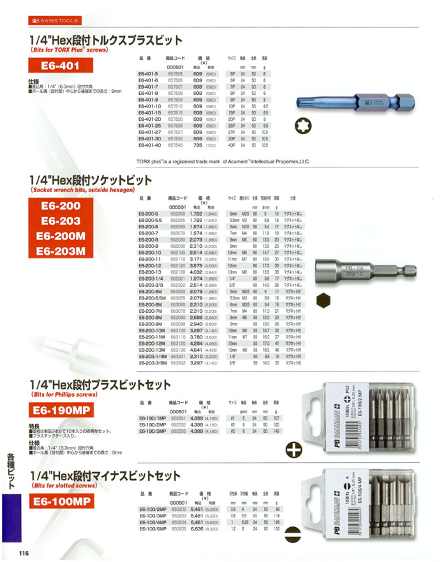 最大61％オフ！ ＰＢスイスツールズ Ｅ６Ｌ−１９０−１ 段付ロングプラスビット E6L-190-1 discoversvg.com