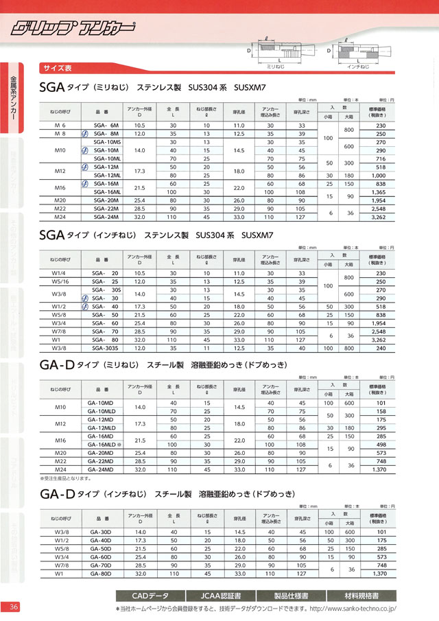 サンコー グリップアンカー ステンレス製 SGA-10M )サンコーテクノ(株) - 4