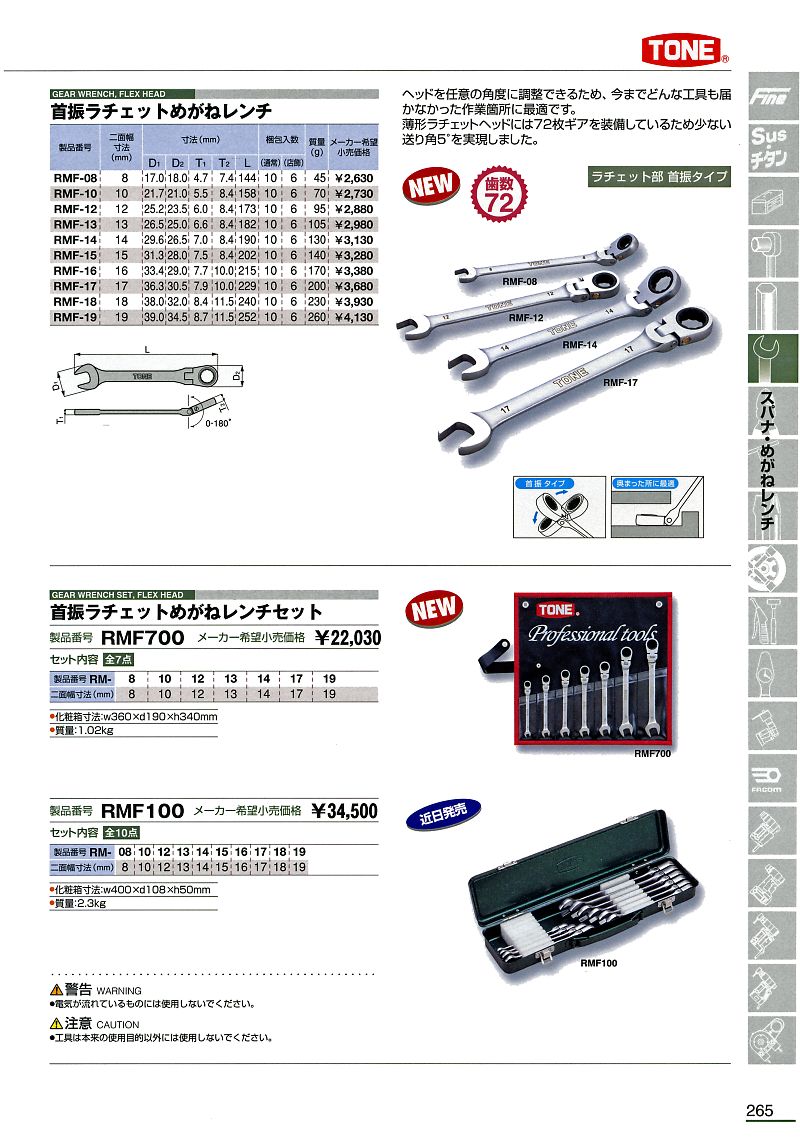 大きな取引 TONE トネ 首振ラチェットめがねレンチセット RMF700 discoversvg.com